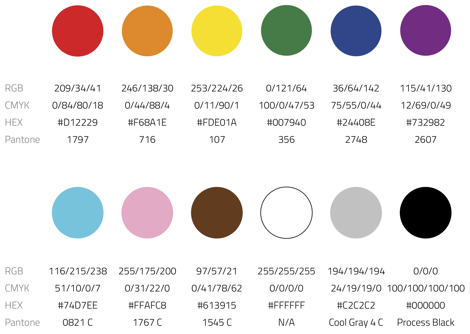 Circles containing the various colors used throughout the APLA brand